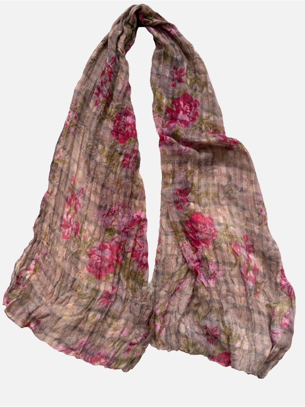 Chinese Laundry Floral Crinkle Scarf Neutral Pink Rose Lightweight Boho Wrap